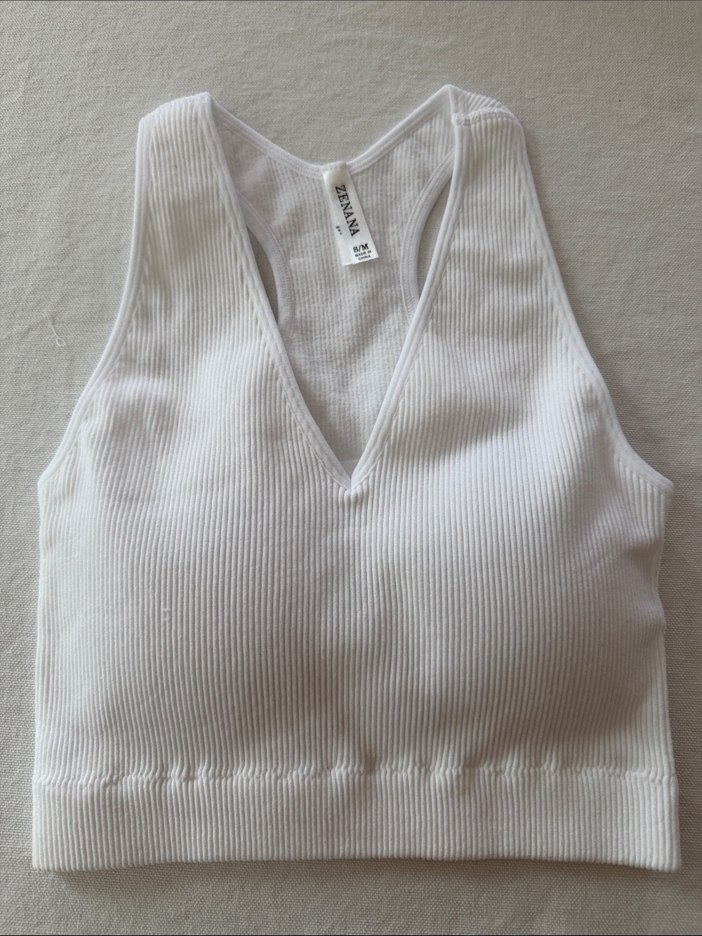 Zenana White Ribbed V-Neck Cropped Tank - S/M